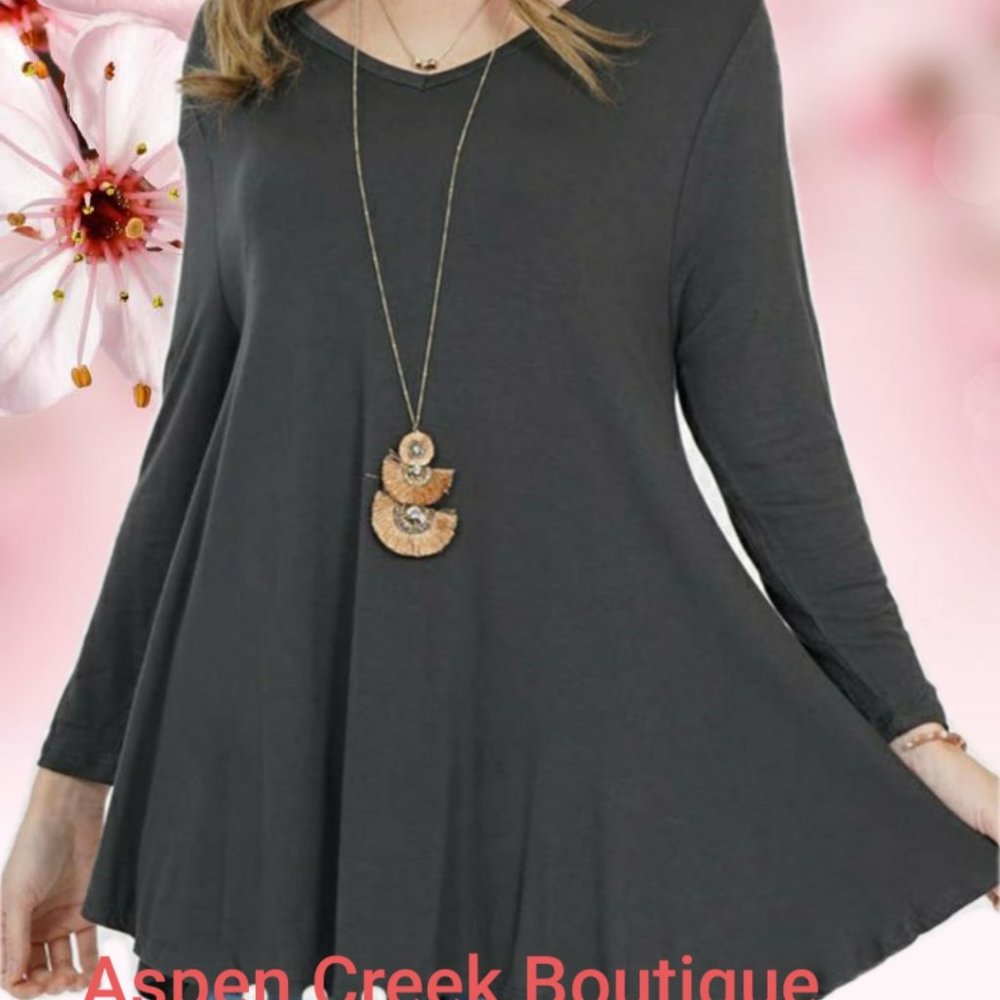 V-neck long sleeve swing tunic
